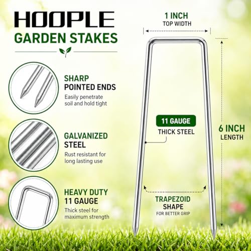 HOOPLE 120 Pack 6 Inch 11 Gauge Galvanized Landscape Staples,Stakes for Outdoor Decorations, Anti-Rust Staples for Weed Barrier Fabric, U-Shaped Tent Stakes (120) - size: 6 Inch