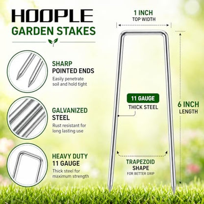 HOOPLE 120 Pack 6 Inch 11 Gauge Galvanized Landscape Staples,Stakes for Outdoor Decorations, Anti-Rust Staples for Weed Barrier Fabric, U-Shaped Tent Stakes (120) - size: 6 Inch