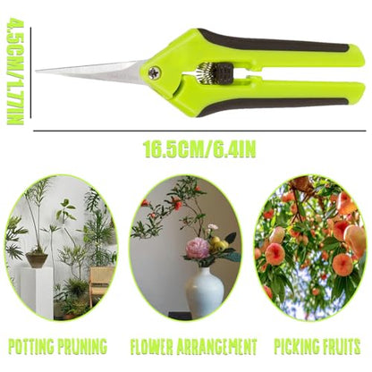 Green Micro Tip Garden Shears for Precise Trimming - Lightweight, Stainless Steel Hand Pruners, Flower Trimmers, and Bonsai Snippers
