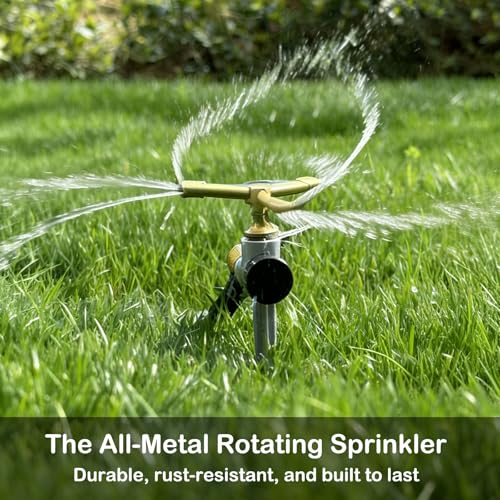 [2 Pack] 3-Arm Rotary Sprinkler Brass Nozzle Metal Spike Base - size: 2 Pack