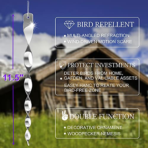 Hausse 10 Pack Bird Deterrents for Outside, Bird Repellent Hanging Silver Plastic Reflectors Scare Rods, Garden Decorative Reflective Scare Birds Away, Like Woodpeckers, Pigeons and Geese