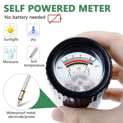 2 in 1 Soil PH Meter Soil Moisture Sensor Meter Soil PH Tester Soil Test Kit Gardening Tool for Indoor Outdoor Plant Garden Lawn Farm Waterproof Metal Electrode 295mm Long