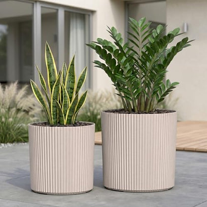 Mayne Haven 12in & 14in Round Fluted Modern Planter Set, Chai, 2-Pack - color: Chai, size: 12in and 14in