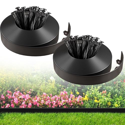 Garden Edging, 110FT x 2" Flexible Plastic Landscape Border with 106 Stakes - style: 110FT
