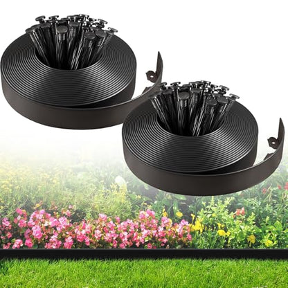 Garden Edging, 110FT x 2" Flexible Plastic Landscape Border with 106 Stakes - style: 110FT