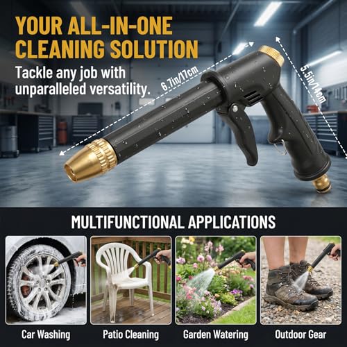 2026 high pressure hose nozzle, portable high pressure water gun with 4 Adjustable Jet Nozzle, pressure washer nozzle, power washer hose attachment for garden Patio Cleaning