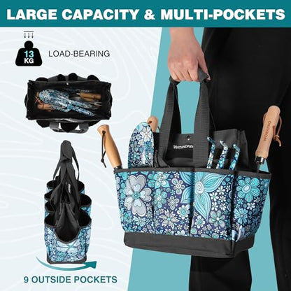 WORKPRO Garden Tool Bag, 9 Pockets Gardening Bag - color: Floral Blue