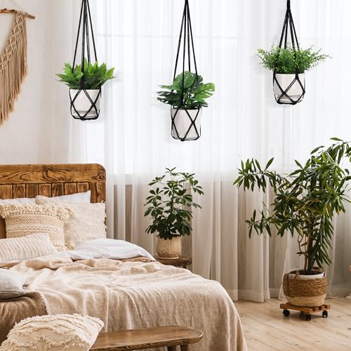 YIBOT Black Macrame Plant Hanger Indoor Hanging Planter Basket - color: Black, size: 35+29+23Inch