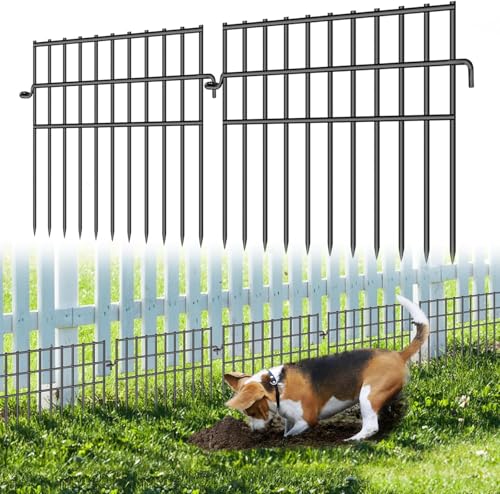 42.5ft (L) X 13in (H) Garden Animal Barrier Fence, 30 Pack No Dig Dog Fence Border, 1.44in Gap Decorative Fences, Rustproof Metal Wire Garden Border Fence for Dog, Rabbits Ground Stakes - color: Black, size: 30 Panels, 13 in x 42.5 ft