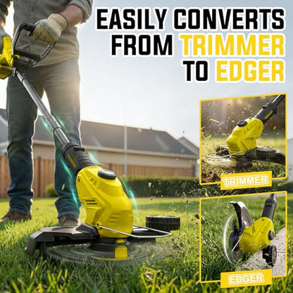 Weed Wacker, 21V Battery Powered Grass Trimmer & Edger 2-in-1 - color: Yellow
