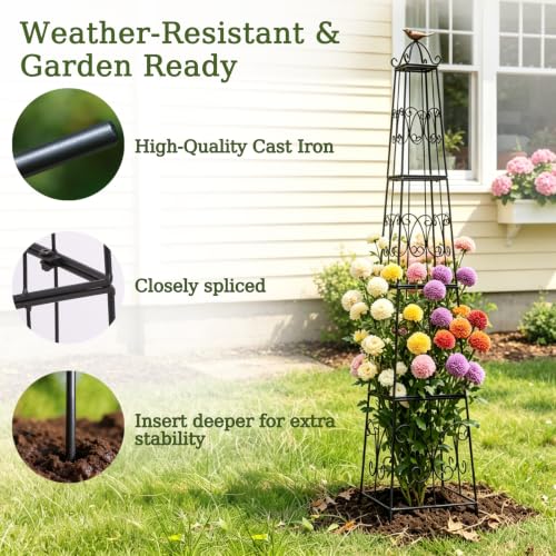 58" Heavy Duty Metal Obelisk Plant Support Outdoor Garden Trellis