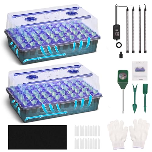 120-Cell Self-Watering Seed Starter Tray with Grow Light, 1–24H Timer, Humidity Dome, Soil pH Meter, Gloves, Seedling Tools – Indoor Seed Starting Kit for Plant Germination, Herbs, Vegetables, Flowers - size: 120-Premium model