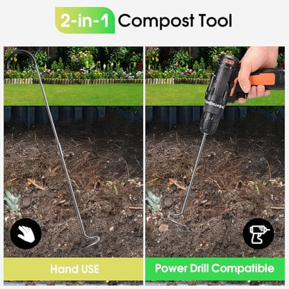 Compost Aerator Tool, Heavy Duty Spiral Compost Turner with Ergonomic Handle, Manual Soil Aeration Tool for Garden Compost Bin and Backyard Pile Mixing - size: Hook Handle