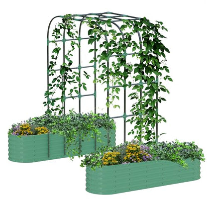 GarveeHome Expandable Arch Trellis Raised Bed Kit – 95” Metal Garden System with Vertical Netting, Plant Ties, and Drainage Design for Vegetables, Flowers, and Vines (Rust-Proof Green) - color: Green