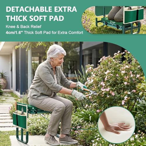 AUROPEAK Garden Kneeler and Seat, 7-Level Adjustable Stool with Handles