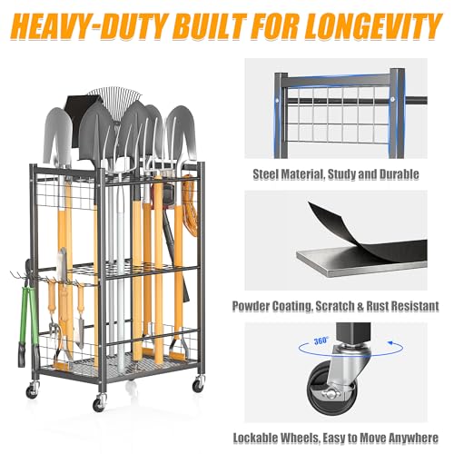 Ultrawall Garden Tool Organizer with Wheels, Yard Tool Storage Stand - size: Medium