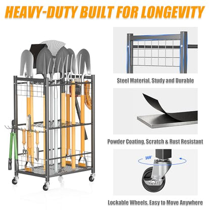 Ultrawall Garden Tool Organizer with Wheels, Yard Tool Storage Stand - size: Medium