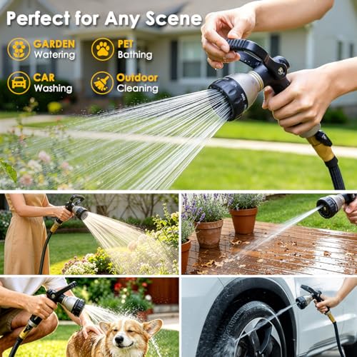 FANHAO Fireman Style Water Hose Nozzle Heavy Duty Metal, 8 Spray Patterns - color: Black