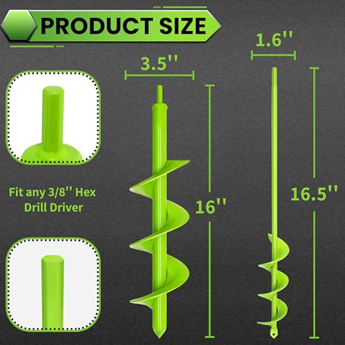 1.6"x16.5"&3.5"x16" Green Garden Auger Drill Bit for Planting - color: Green, size: 1.6"x16.5"+3.5"x16"