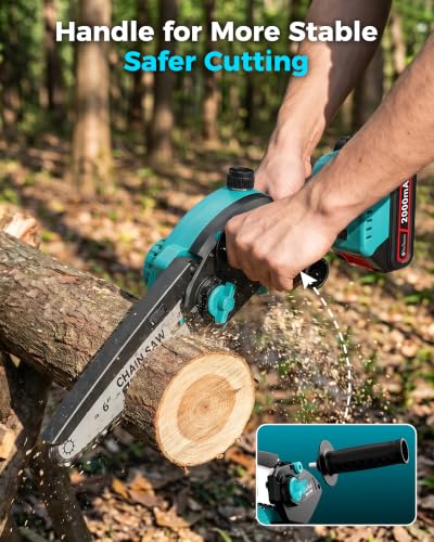 Pole Saws for Tree Trimming, 6" Brushless Mini Chainsaw with Extension Pole - color: Sky Blue