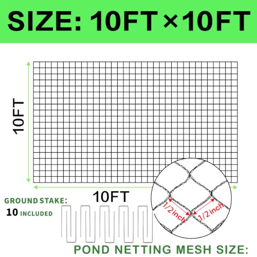 10x10ft Koi Pond Netting for Leaves, 1/2 in Mesh Netting Pond Cover Kit - size: 10FT*10FT