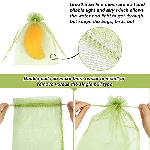 100pcs Fruit Protection Bags 6x9 inch, Green Netting Cover Bags Drawstring Mesh Fruit Protectors Pest Barrier for Tomato Mango Trees Veggies Garden (Pack of 2) - size: 6x9 inches (Pack of 2)