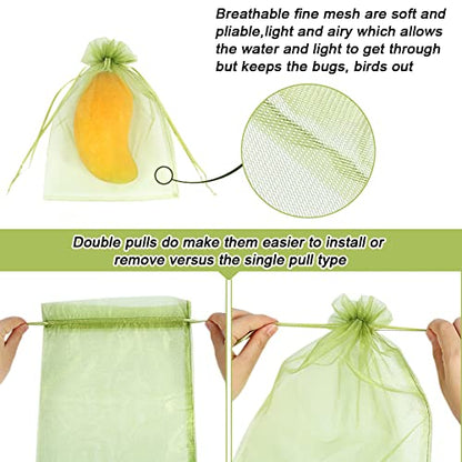 100pcs Fruit Protection Bags 6x9 inch, Green Netting Cover Bags Drawstring Mesh Fruit Protectors Pest Barrier for Tomato Mango Trees Veggies Garden (Pack of 2) - size: 6x9 inches (Pack of 2)