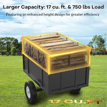 GarveeLife Heavy Duty 750 lbs Steel Garden Dump Cart for ATV/UTV – 17 Cu Ft Utility Trailer – Removable Sides, Pneumatic Tires, Quick-Dump – Yard Cart for Lawn Tractor, Mower, Farm & Landscaping - color: 750ibs - Black