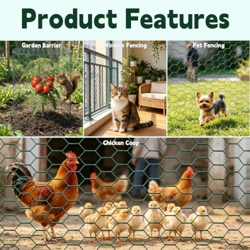 16in x 33ft PVC Coated Chicken Wire Mesh Fence - size: 33Ft x 16In