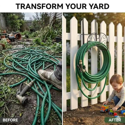 Garden Hose Holder for Outside Yard Hang Over The Door and Fence, Holds Up to 150Ft (Large Black) - color: Large Black