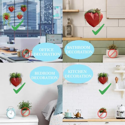 Heart-Shaped Wall Planter, Self-Watering Pot for Indoor Plants - color: Red