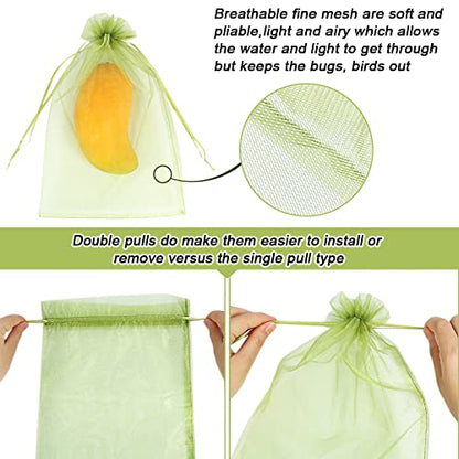 HRX Package 100pcs Mesh Fruit Protection Bags 8x12 in for Gardeners (Green) - size: 8x12 inches