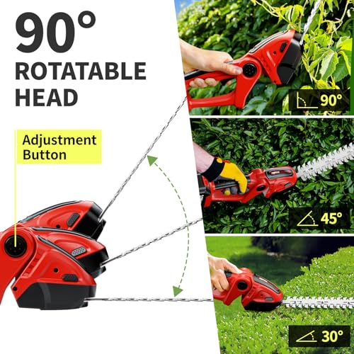 FULLYEA Cordless Hedge Trimmer, 2-in-1 Grass Shear with 2 * 2.0Ah Batteries