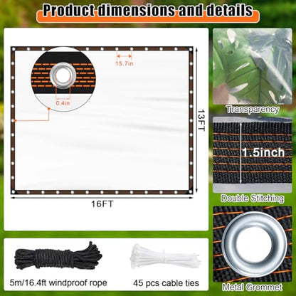 13x16FT Heavy Duty Clear Waterproof Tarp,Outdoor Garden Rainproof Covering - size: 13 x 16 FT
