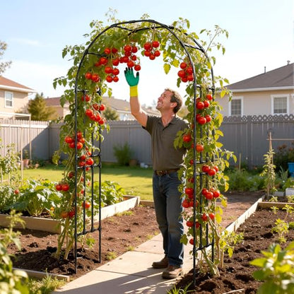 Miory Garden Arch Trellis for Climbing Plants, 1.3x7.9ft Steel with UV-Resistant PE Coating Arbor Outdoor, Vertical Support for Vines Flowers Vegetable, Wedding Archway (Black) - size: 1.3x7.9 ft