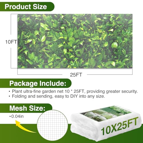 10 X 25FT Garden Mesh Netting Barrier,Fruit Tree Plant Netting for Vegetable Blueberry Bushes Plant Row Cover Screen Protection - size: 10X25FT
