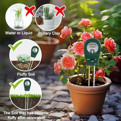 Adoric Soil Moisture Meter, 3-in-1 Soil pH, Moisture & Fertility Meter Soil Tester for Plants Battery-Free Garden Tool for Indoor & Outdoor Use, Accurate & Fast Response Soil Kit for Home Farm & Lawn
