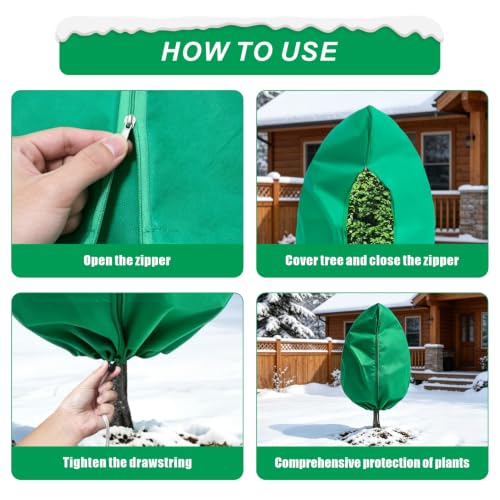8 Pack 3 Sizes Plant Covers Freeze Protection w Zipper & Drawstring, Green - color: GREEN