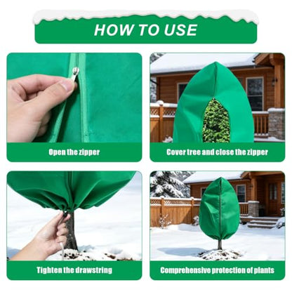 8 Pack 3 Sizes Plant Covers Freeze Protection w Zipper & Drawstring, Green - color: GREEN