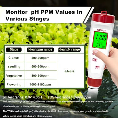 pH Meter for Hydroponic Water,Digital EC ppm Tester for Nutrients - style: 4 in 1 pH Meter with Calibration Solution