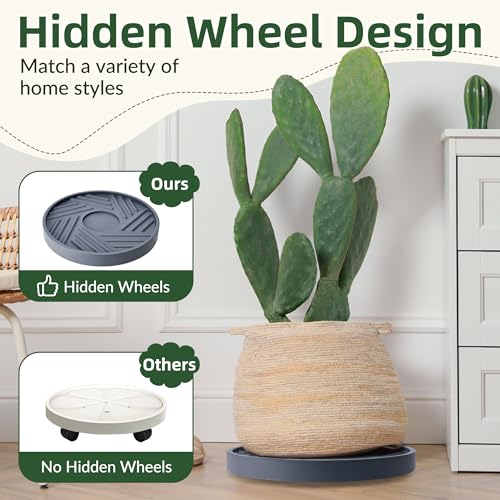 REDHUGO 2 Pcs Rolling Plant Caddy with Hidden Wheels, Gray, 10 inches - color: Grey, size: 10 inches