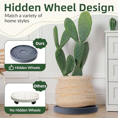 REDHUGO 2 Pcs Rolling Plant Caddy with Hidden Wheels, Gray, 10 inches - color: Grey, size: 10 inches