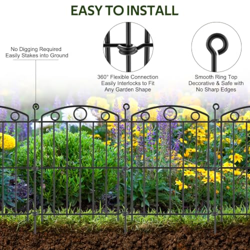 Decorative Garden Fence 17in x 15ft, 15 Panels No Dig Fence, Metal Fencing - size: 15 Panels-17in x 10ft without Gate