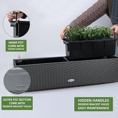 Dexceder 31.5 Inch Self Watering Rail Window Box with Bracket (Deep Gray) - color: Deep Gray, size: 80B
