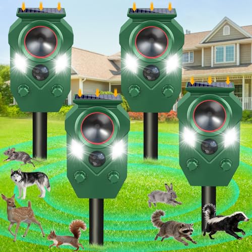 Solar Powered Ultrasonic Animal Repeller with PIR Sensor, 4 Pack - size: 4 Count (Pack of 4)