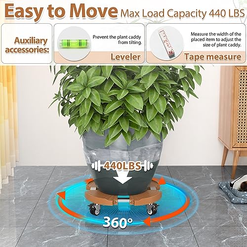 VANCASTLE Plant Caddy with Lockable Wheels 15-22'' Adjustable Plant Stand - color: Adobe, size: 2