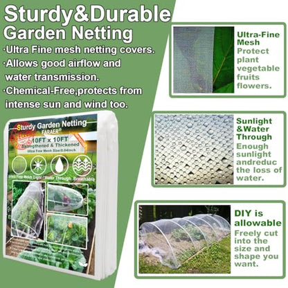 Garden Pest Barrier Netting, Insect Barrier Thickened Mesh Net Plant Covers 10x10Ft Ultra Fine Protection Netting for Vegetable Fruits Crops Row Cover Strawberry Raised Bed Bugs Out Screen Net - size: 10x10ft Reinforced Netting