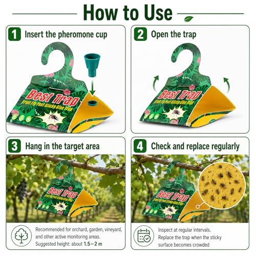 6 Pack Codling Moth Traps for Grapevines with Pheromone Lures – Triangular Hanging Sticky for Grapevines, Includes 6 Traps & 6 Lures, for Orchard & Garden Use