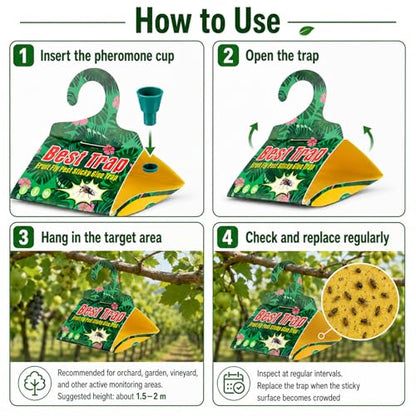 6 Pack Codling Moth Traps for Grapevines with Pheromone Lures – Triangular Hanging Sticky for Grapevines, Includes 6 Traps & 6 Lures, for Orchard & Garden Use