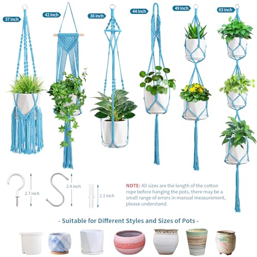 SFENNGPET Macrame Plant Hangers, 6Pack Hanging Planters for Indoor Plants - color: Sky Blue